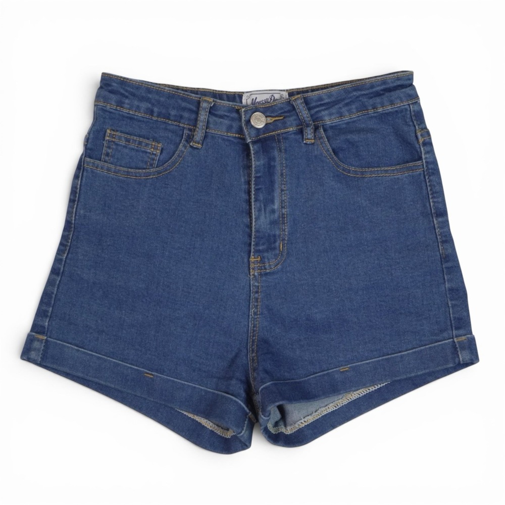 Moussy High Rise Cuffed Denim Shorts Women's 27 Dark Wash Stretch